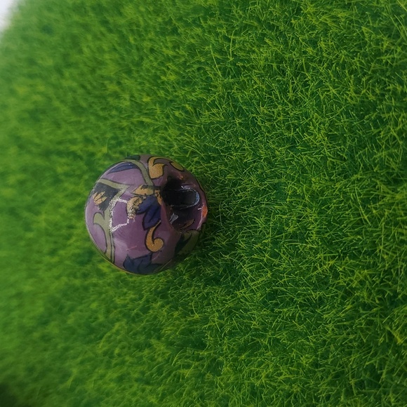 Vintage Floral Hand Painted Purple Handcrafted Large Charm P325 - Picture 2 of 3